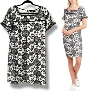 NWT KARL LANGERFIELD PARIS Black White Floral Embroidered Shift Dress Size 10